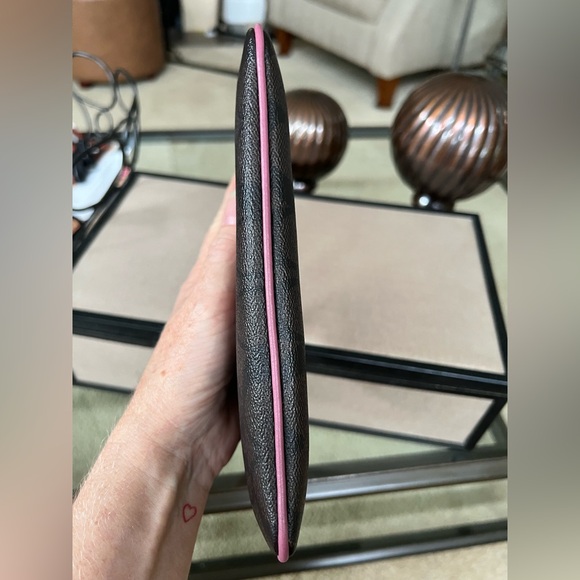 Coach Signature Dark Brown with Pink Leather Wristlet